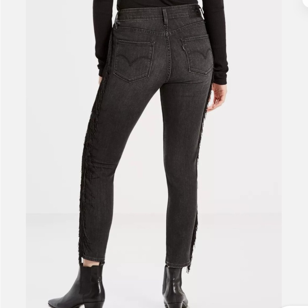 Levi's Limited 721 Fringe-Trim Skinny Ankle Jeans Black womens Size 24 - Picture 3 of 11